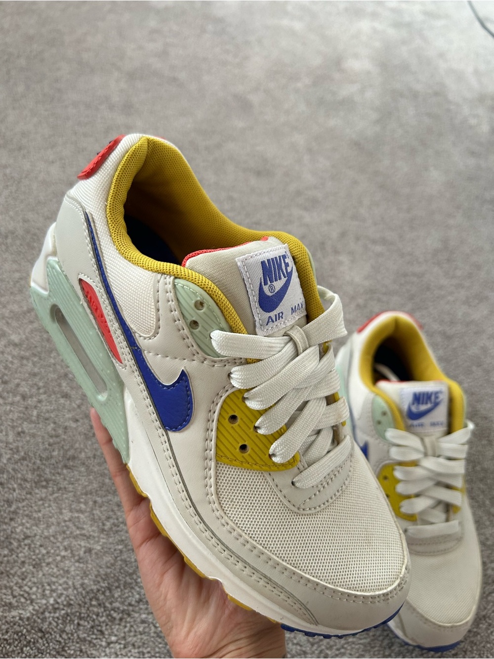 NikeSneakers in Cream with Blue, Yellow and Red Accents